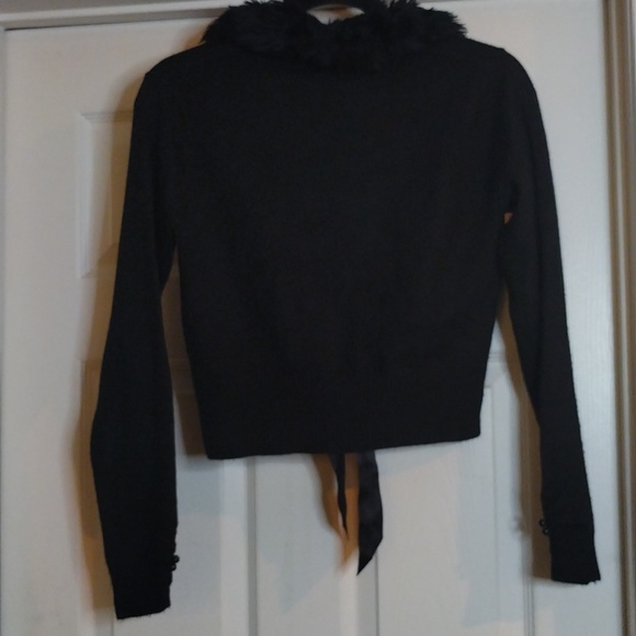 One Step Up Women's Black Fur Open Cardigan Size Medium ribbon tie - Picture 4 of 7